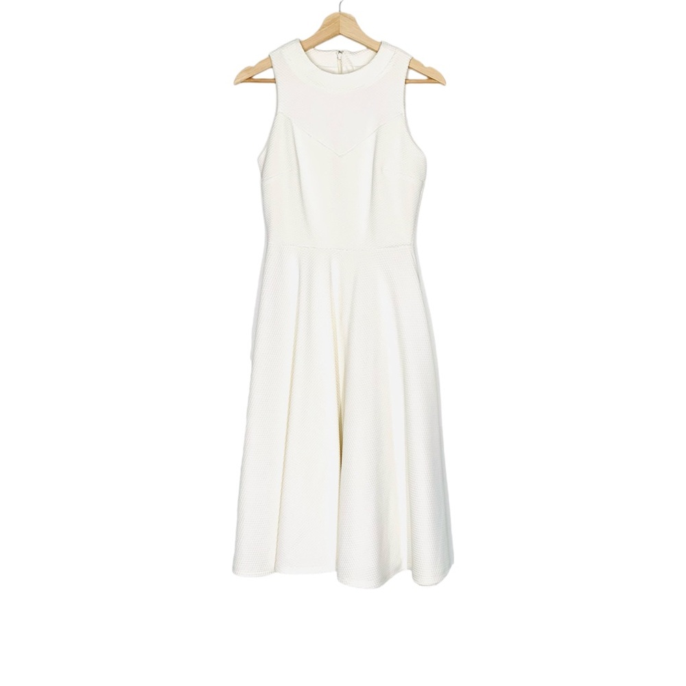 ASOS White Basket Weave Textured Fit and Flare Dress Sleeveless Size 4